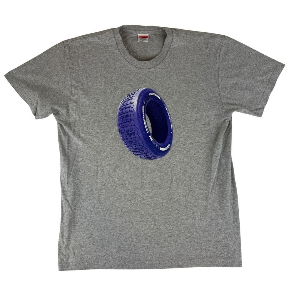 Supreme Tire Tee Mens Medium Grey Blue Graphic Logo Streetwear T-Shirt